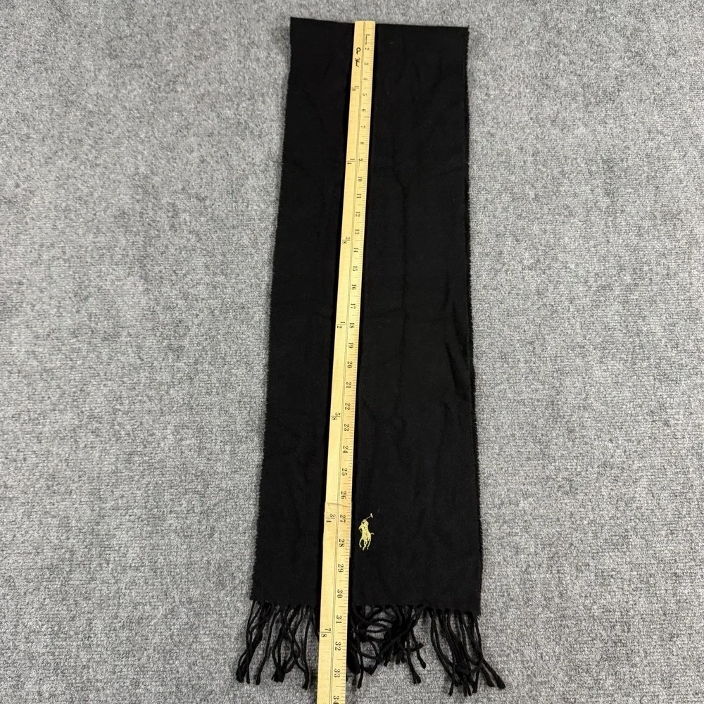 Vintage Polo Ralph Lauren Lambs Wool Scarf Black Tassel Fringe Pony Italy